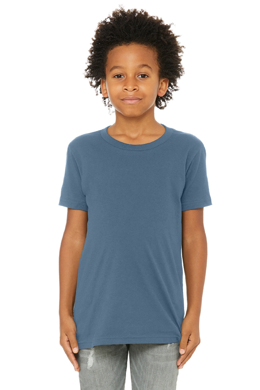 Bella + Canvas BC3001Y/3001Y Youth Jersey Short Sleeve Crewneck T-Shirt Steel Blue Model Front