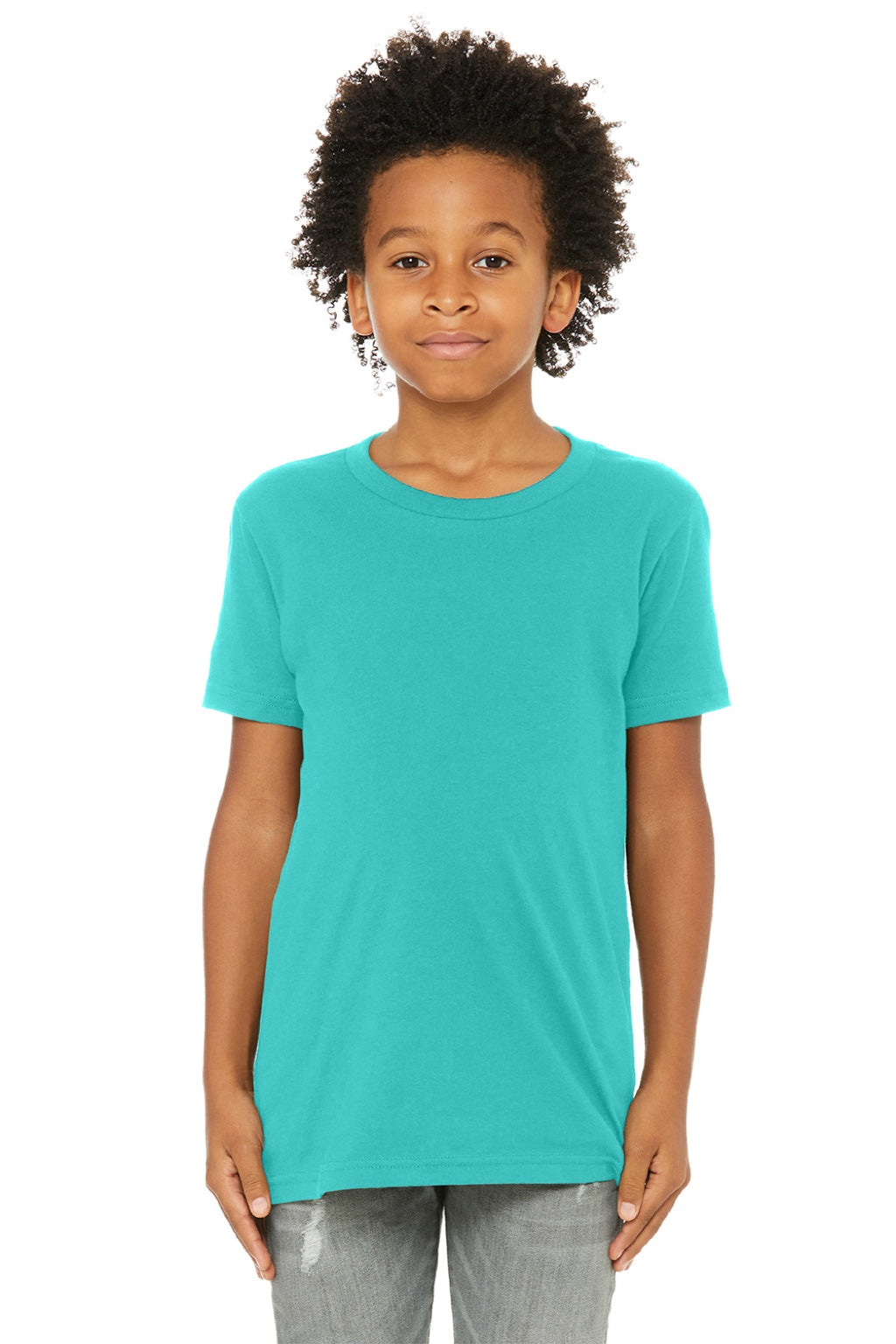 Bella + Canvas BC3001Y/3001Y Youth Jersey Short Sleeve Crewneck T-Shirt Teal Green Model Front