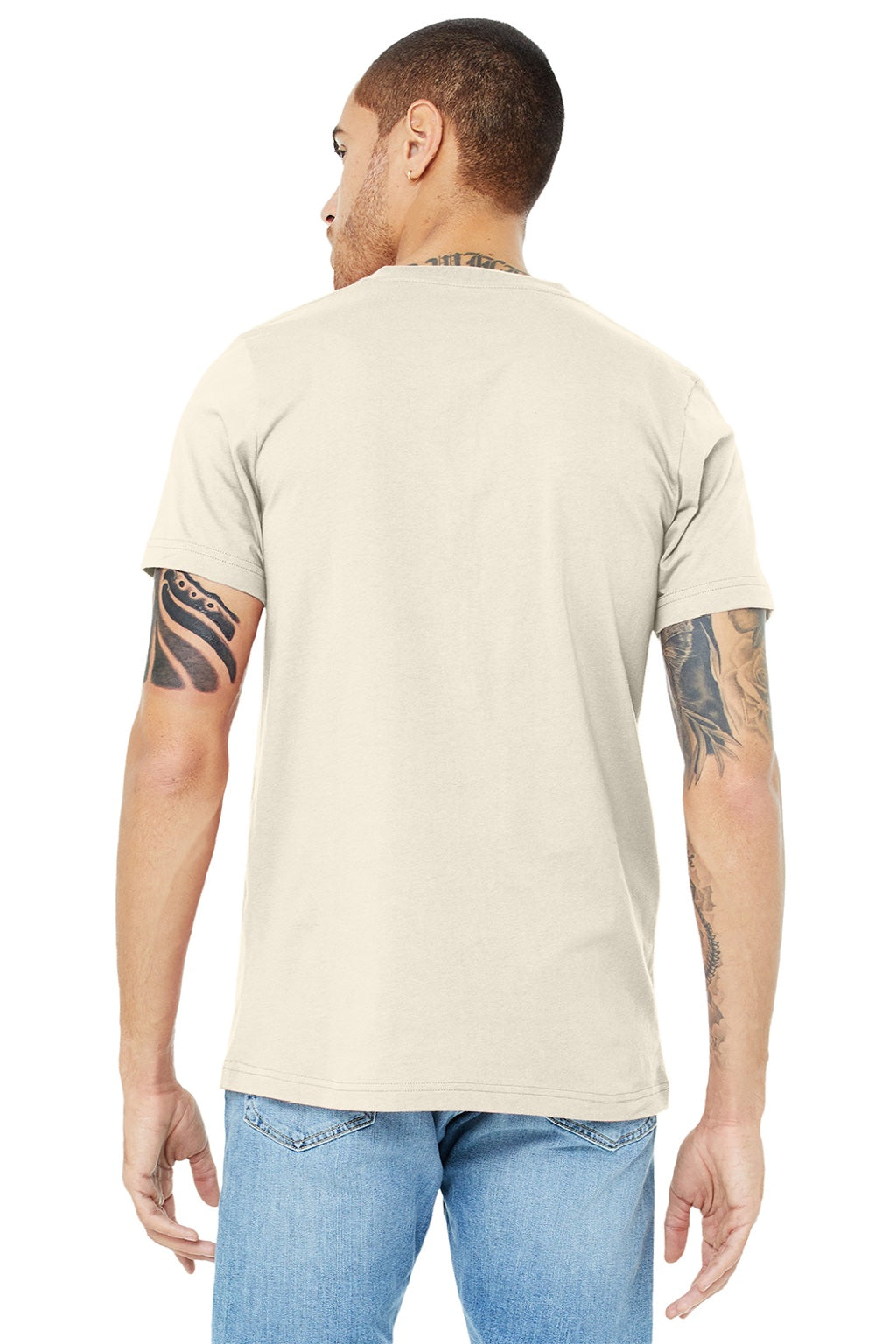 Bella + Canvas BC3005/3005 Mens Jersey Short Sleeve V-Neck T-Shirt Natural Model Back
