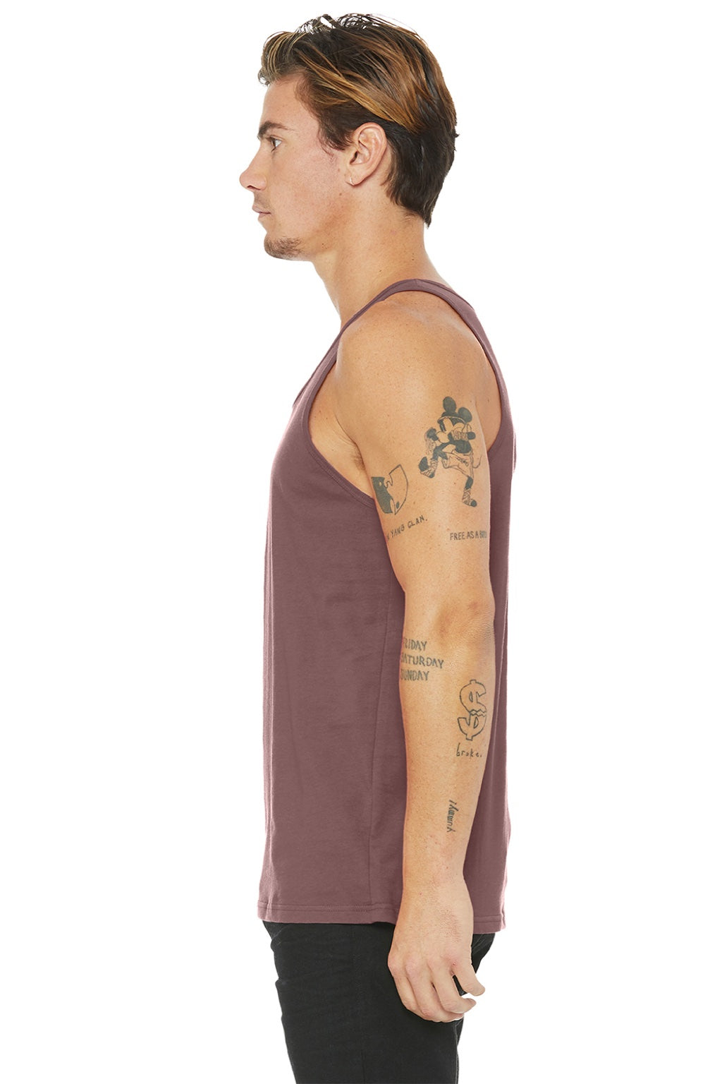 Bella + Canvas BC3480/3480 Mens Jersey Tank Top Mauve Model Side