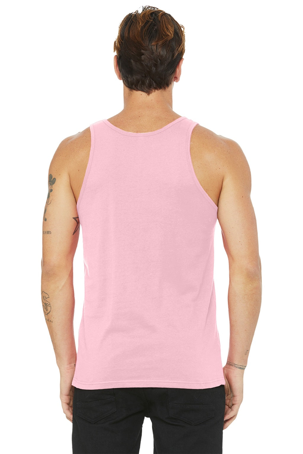 Bella + Canvas BC3480/3480 Mens Jersey Tank Top Pink Model Back