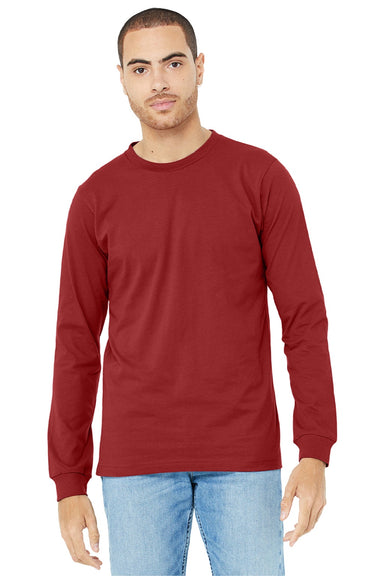 Bella + Canvas BC3501/3501 Mens Jersey Long Sleeve Crewneck T-Shirt Canvas Red Model Front