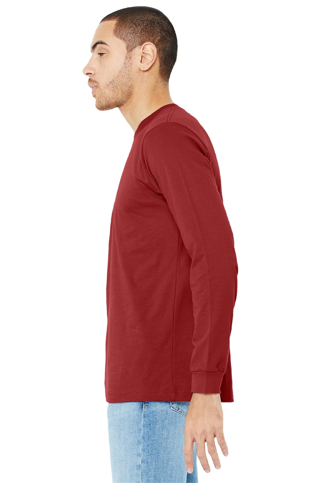 Bella + Canvas BC3501/3501 Mens Jersey Long Sleeve Crewneck T-Shirt Canvas Red Model Side