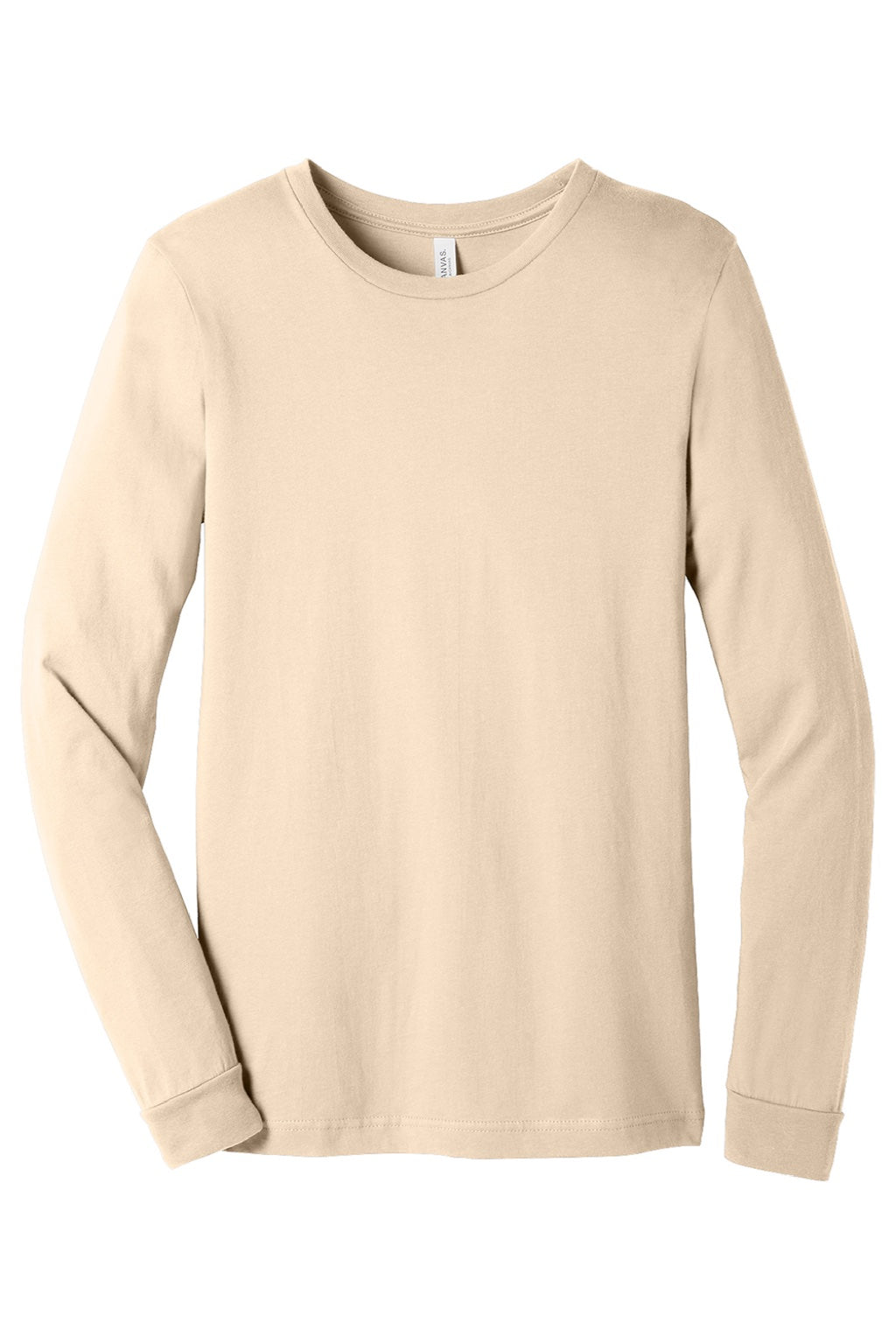 Bella + Canvas BC3501/3501 Mens Jersey Long Sleeve Crewneck T-Shirt Soft Cream Flat Front