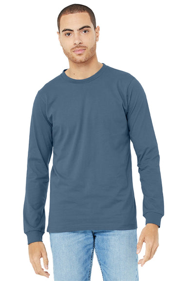 Bella + Canvas BC3501/3501 Mens Jersey Long Sleeve Crewneck T-Shirt Steel Blue Model Front