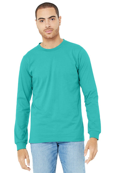 Bella + Canvas BC3501/3501 Mens Jersey Long Sleeve Crewneck T-Shirt Teal Green Model Front