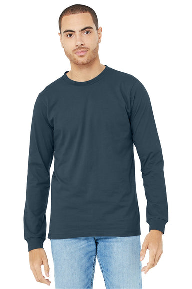 Bella + Canvas BC3501/3501 Mens Jersey Long Sleeve Crewneck T-Shirt Vintage Navy Blue Model Front
