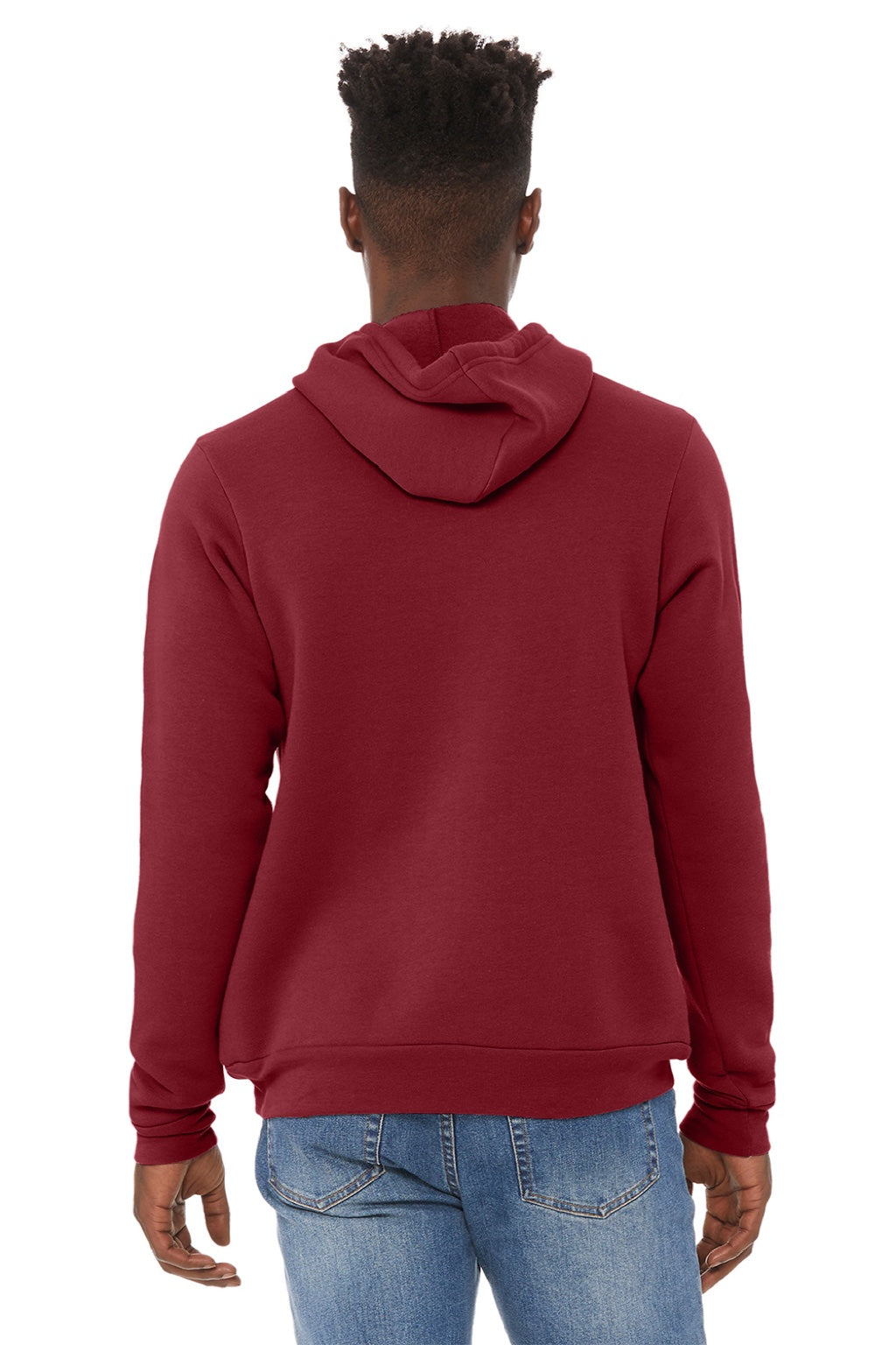 Bella + Canvas BC3719/3719 Mens Sponge Fleece Hooded Sweatshirt Hoodie w/ Pouch Pocket Cardinal Red Model Back