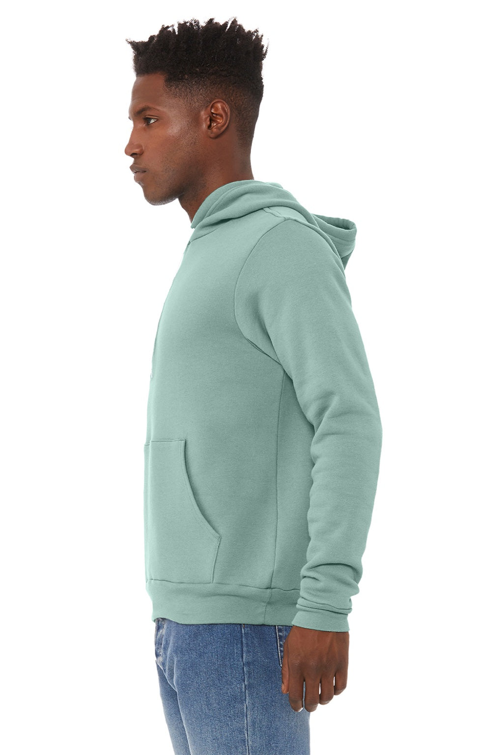 Bella + Canvas BC3719/3719 Mens Sponge Fleece Hooded Sweatshirt Hoodie w/ Pouch Pocket Dusty Blue Model Side