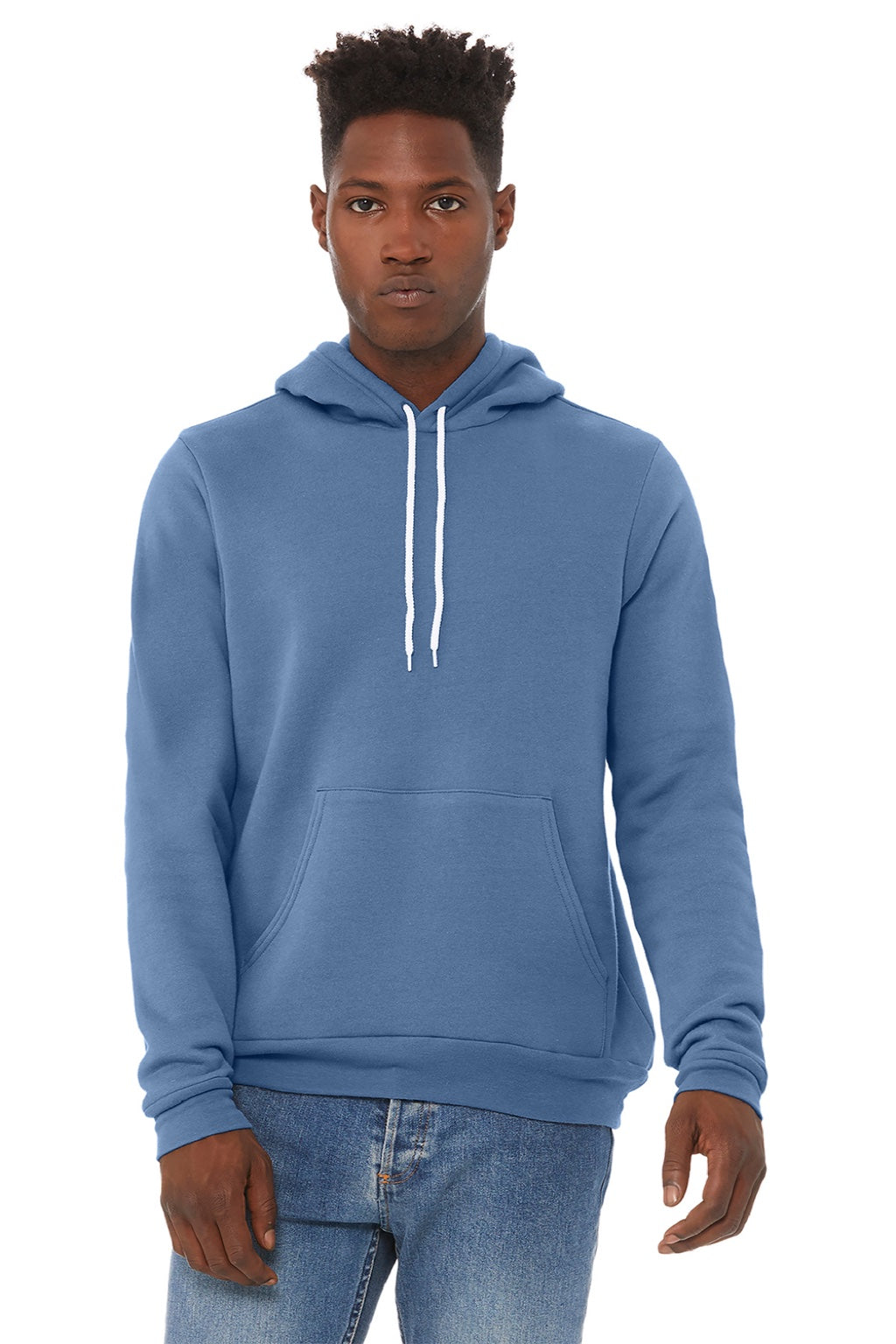 Bella + Canvas BC3719/3719 Mens Sponge Fleece Hooded Sweatshirt Hoodie w/ Pouch Pocket Lavender Blue Model Front