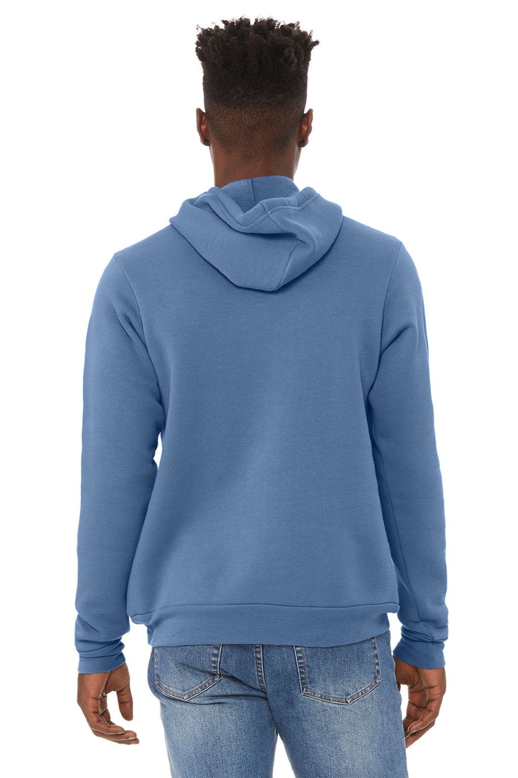 Bella + Canvas BC3719/3719 Mens Sponge Fleece Hooded Sweatshirt Hoodie w/ Pouch Pocket Lavender Blue Model Back