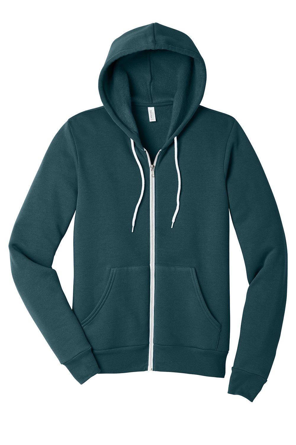 Bella + Canvas BC3739/3739 Mens Fleece Full Zip Hooded Sweatshirt Hoodie w/ Pockets Atlantic Blue Flat Front