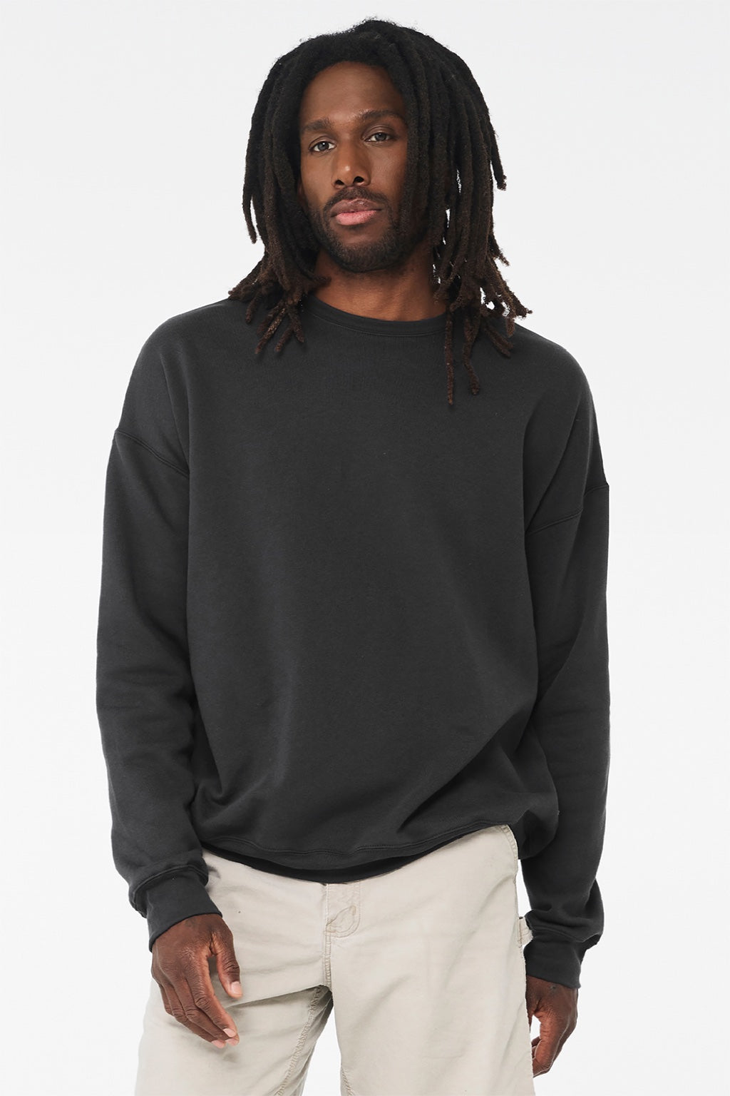 Bella + Canvas BC3945/3945 Mens Fleece Crewneck Sweatshirt Dark Grey Model Front