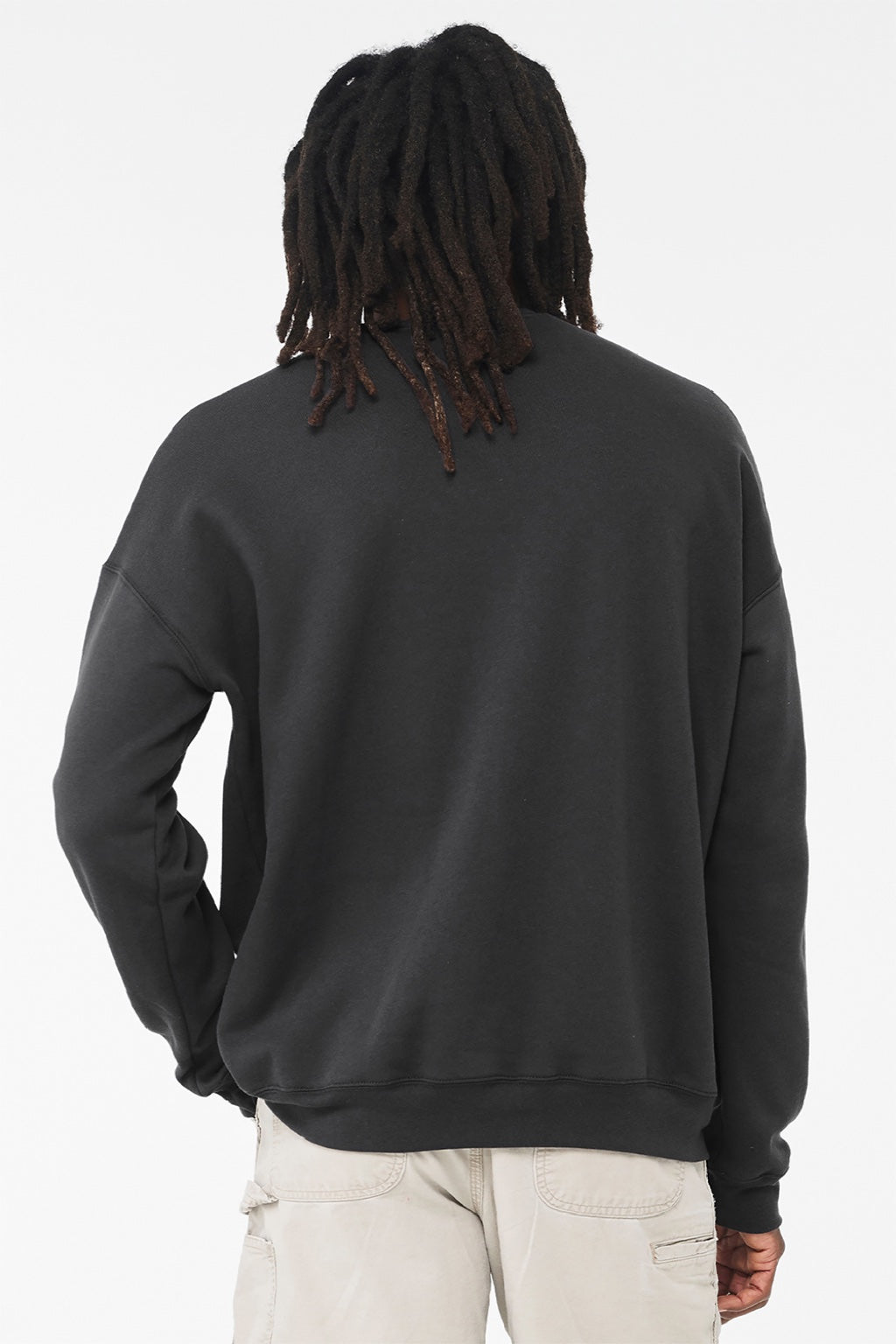 Bella + Canvas BC3945/3945 Mens Fleece Crewneck Sweatshirt Dark Grey Model Back