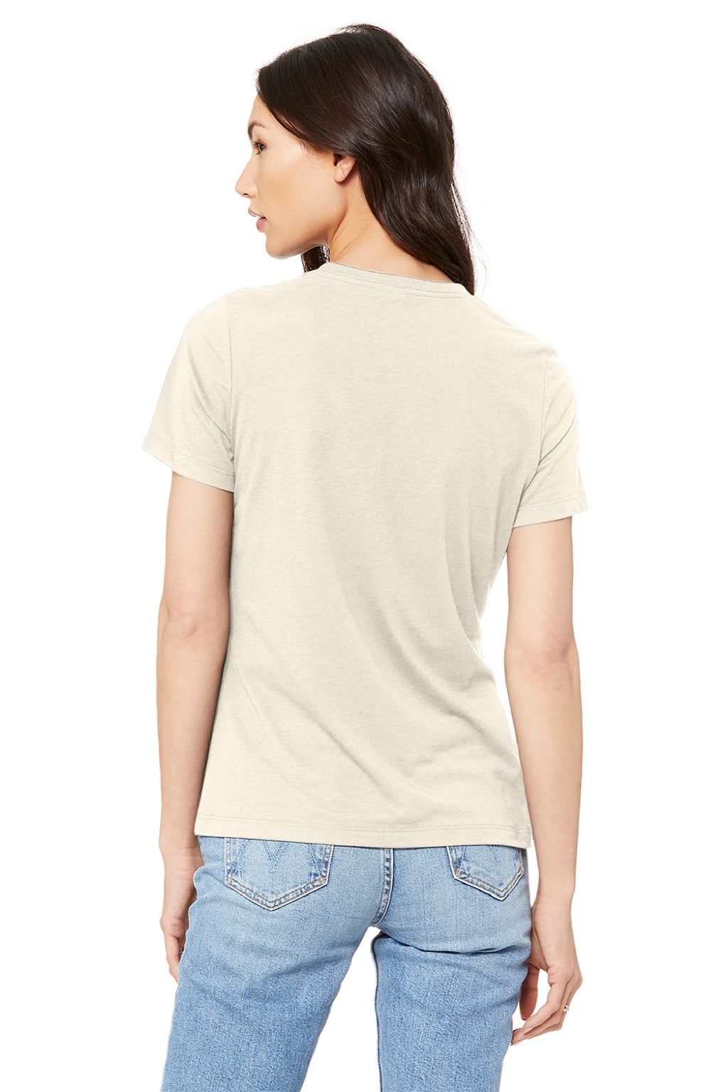 Bella + Canvas BC6400/6400 Womens Relaxed Jersey Short Sleeve Crewneck T-Shirt Natural Model Back