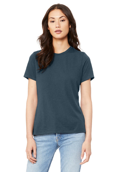 Bella + Canvas BC6400/6400 Womens Relaxed Jersey Short Sleeve Crewneck T-Shirt Vintage Navy Blue Model Front
