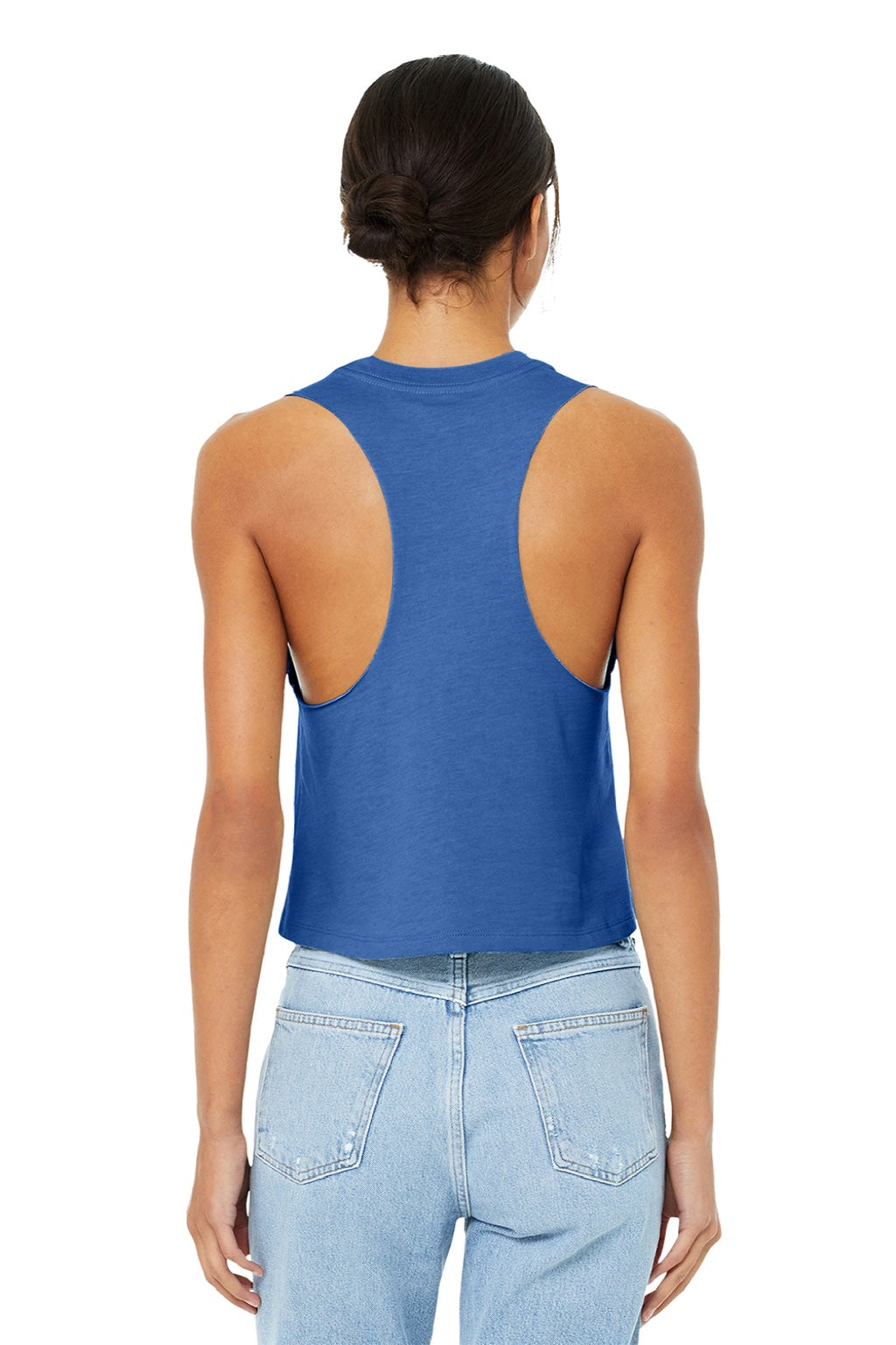 Bella + Canvas BC6682/6682 Womens Cropped Tank Top Heather True Royal Blue Model Back