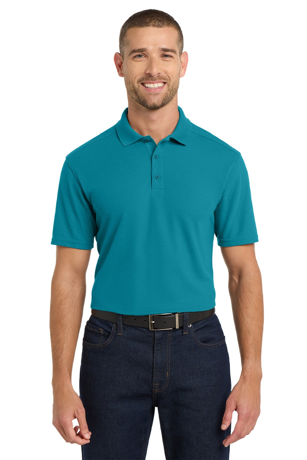 Port Authority K600 Mens EZPerformance Moisture Wicking Short Sleeve Polo Shirt Teal Green Model Front