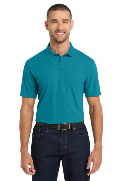 Port Authority K600 Mens EZPerformance Moisture Wicking Short Sleeve Polo Shirt Teal Green Model Front