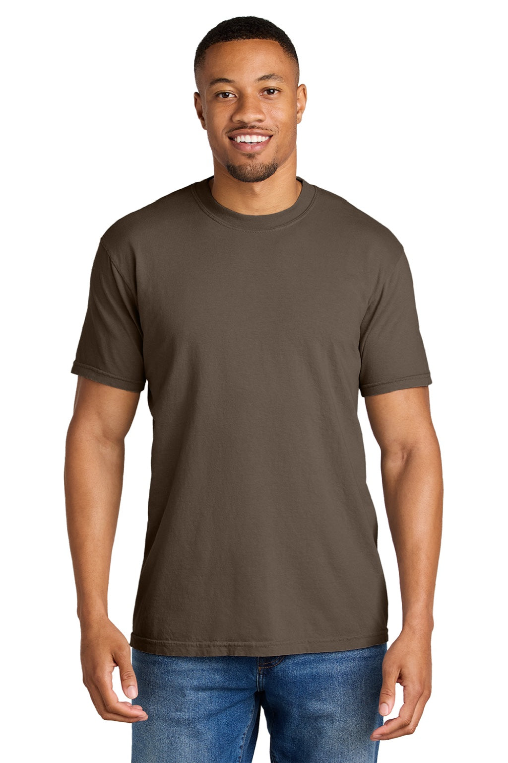 Comfort Colors 1717 Mens Short Sleeve Crewneck T-Shirt Espresso Brown Model Front