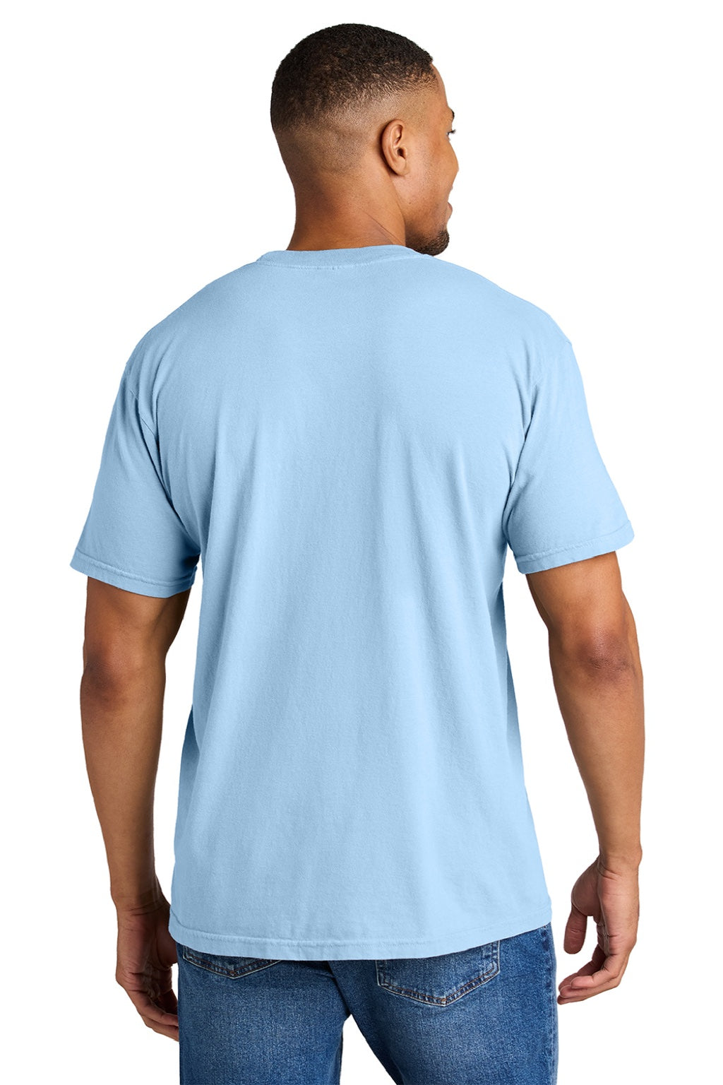 Comfort Colors 1717 Mens Short Sleeve Crewneck T-Shirt Hydrangea Blue Model Back