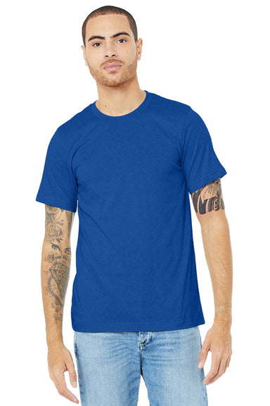 Bella + Canvas BC3001CVC/3001CVC Mens Heather CVC Short Sleeve Crewneck T-Shirt Solid True Royal Blue Model Front