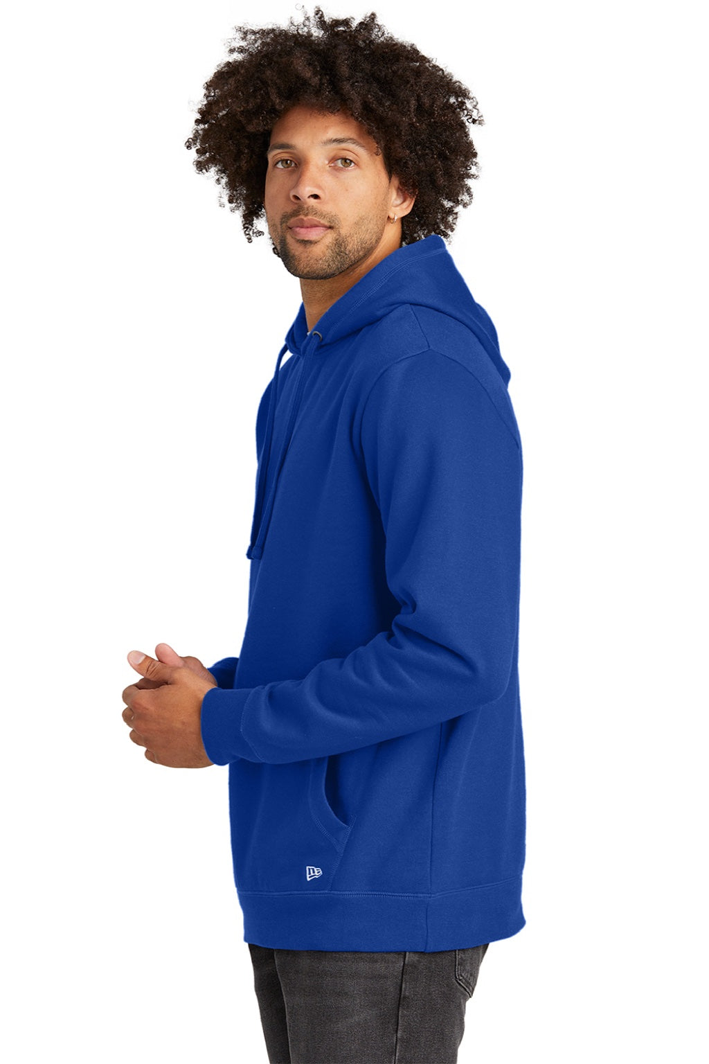 New Era NEA550 Mens Comeback Fleece Hooded Sweatshirt Hoodie w/ Pouch Pocket Royal Blue Model Side