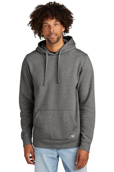 New Era NEA550 Mens Comeback Fleece Hooded Sweatshirt Hoodie w/ Pouch Pocket Heather Dark Grey Model Front