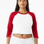 Bella + Canvas Womens Micro Ribbed Raglan 3/4 Sleeve Crewneck Baby T-Shirt - White/Red