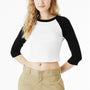 Bella + Canvas Womens Micro Ribbed Raglan 3/4 Sleeve Crewneck Baby T-Shirt - White/Black