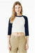 Bella + Canvas BC1200/1200 Womens Micro Ribbed Raglan 3/4 Sleeve Crewneck Baby T-Shirt White/Navy Blue Model Front