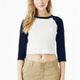 Bella + Canvas Womens Micro Ribbed Raglan 3/4 Sleeve Crewneck Baby T-Shirt - White/Navy Blue
