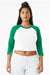 Bella + Canvas BC1200/1200 Womens Micro Ribbed Raglan 3/4 Sleeve Crewneck Baby T-Shirt White/Kelly Green Model Front