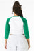 Bella + Canvas BC1200/1200 Womens Micro Ribbed Raglan 3/4 Sleeve Crewneck Baby T-Shirt White/Kelly Green Model Back