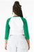 Bella + Canvas 1200 Womens Micro Ribbed Raglan 3/4 Sleeve Crewneck Baby T-Shirt White/Kelly Green Model Back