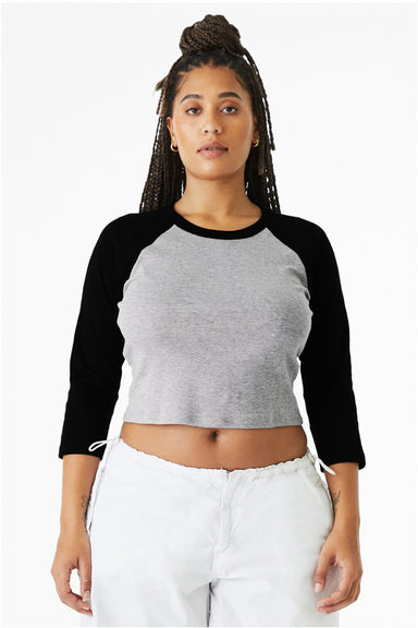Bella + Canvas BC1200/1200 Womens Micro Ribbed Raglan 3/4 Sleeve Crewneck Baby T-Shirt Heather Grey/Black Model Front