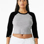 Bella + Canvas Womens Micro Ribbed Raglan 3/4 Sleeve Crewneck Baby T-Shirt - Heather Grey/Black