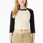 Bella + Canvas Womens Micro Ribbed Raglan 3/4 Sleeve Crewneck Baby T-Shirt - Natural/Black
