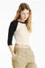 Bella + Canvas 1200 Womens Micro Ribbed Raglan 3/4 Sleeve Crewneck Baby T-Shirt Natural/Black Model Side