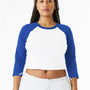 Bella + Canvas Womens Micro Ribbed Raglan 3/4 Sleeve Crewneck Baby T-Shirt - White/True Royal Blue