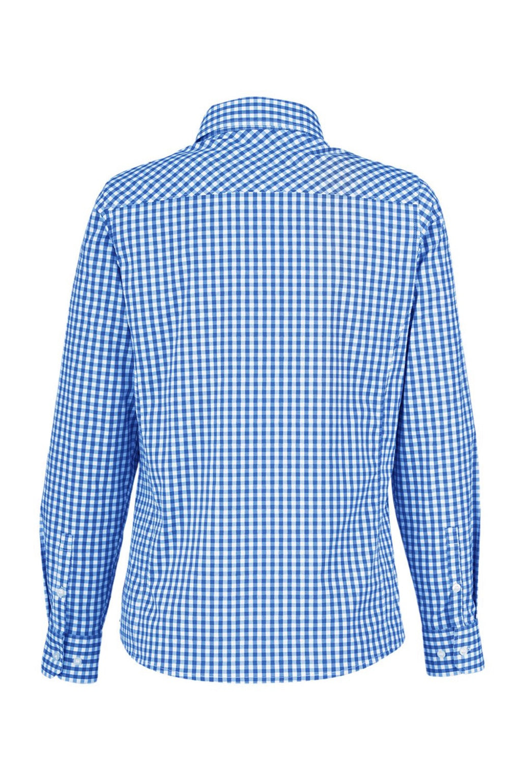 Devon & Jones DG536W Womens CrownLux Performance Gingham Long Sleeve Button Down Shirt French Blue/White Flat Back