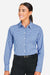 Devon & Jones DG536W Womens CrownLux Performance Gingham Long Sleeve Button Down Shirt French Blue/White Model Front
