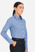 Devon & Jones DG536W Womens CrownLux Performance Gingham Long Sleeve Button Down Shirt French Blue/White Model Side