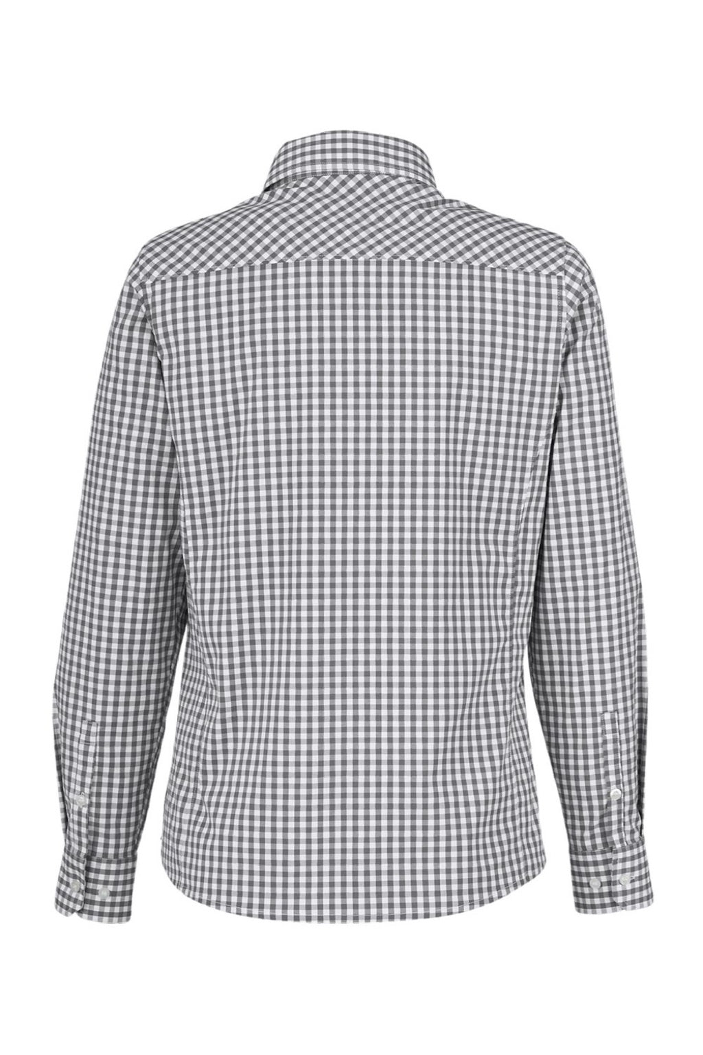 Devon & Jones DG536W Womens CrownLux Performance Gingham Long Sleeve Button Down Shirt Graphite Grey/White Flat Back