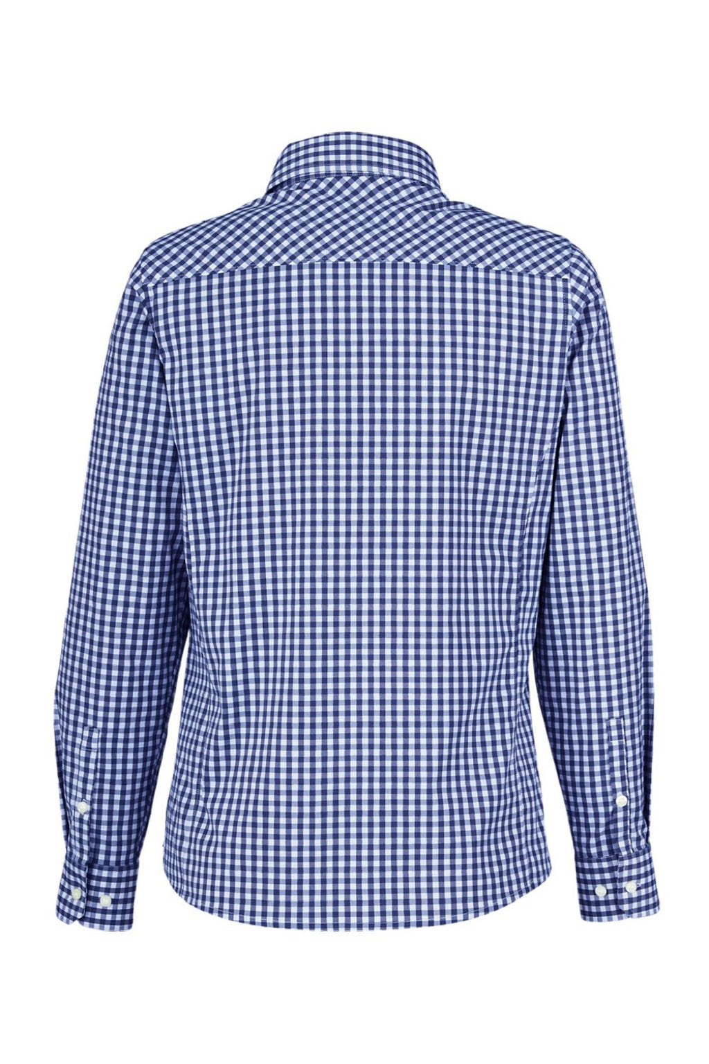 Devon & Jones DG536W Womens CrownLux Performance Gingham Long Sleeve Button Down Shirt Navy Blue/White Flat Back