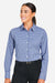 Devon & Jones DG536W Womens CrownLux Performance Gingham Long Sleeve Button Down Shirt Navy Blue/White Model Front