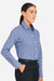 Devon & Jones DG536W Womens CrownLux Performance Gingham Long Sleeve Button Down Shirt Navy Blue/White Model Side