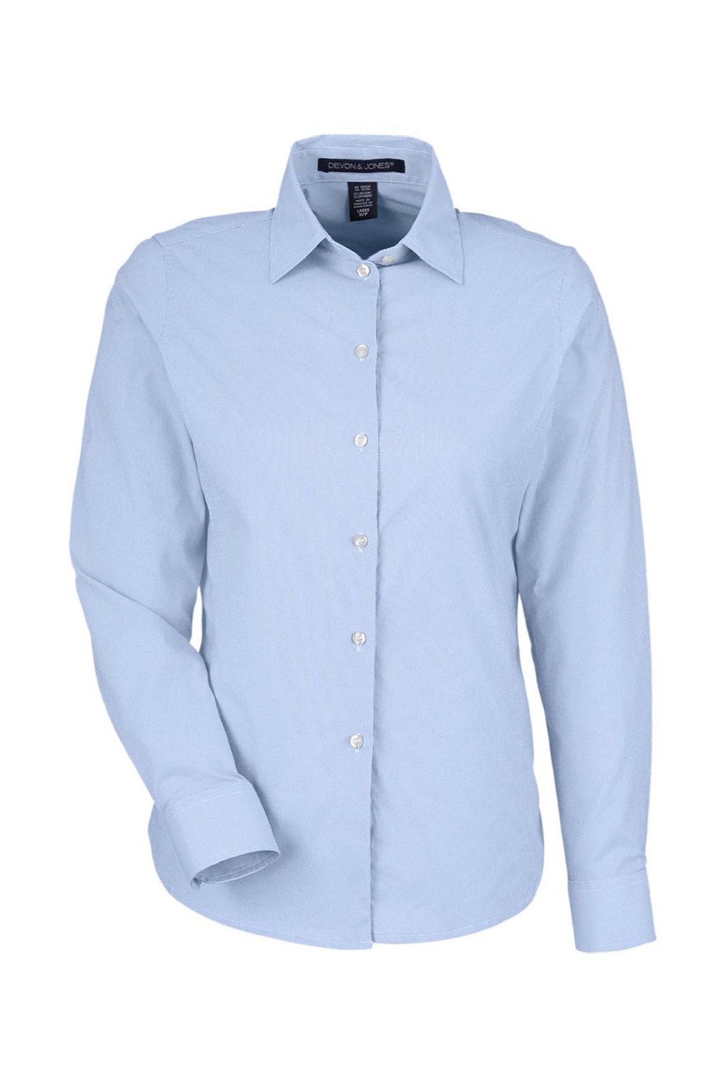 Devon & Jones DG537W Womens CrownLux Performance Microstripe Long Sleeve Button Down Shirt French Blue/White Flat Front