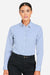 Devon & Jones DG537W Womens CrownLux Performance Microstripe Long Sleeve Button Down Shirt French Blue/White Model Front