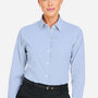 Devon & Jones Womens CrownLux Performance Moisture Wicking Microstripe Long Sleeve Button Down Shirt - French Blue/White - New